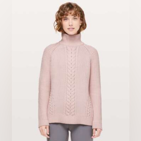 lululemon athletica Sweaters - Lululemon Sweater  The Cozy Turtleneck Misty Pink Thick Cotton Cableknit 12